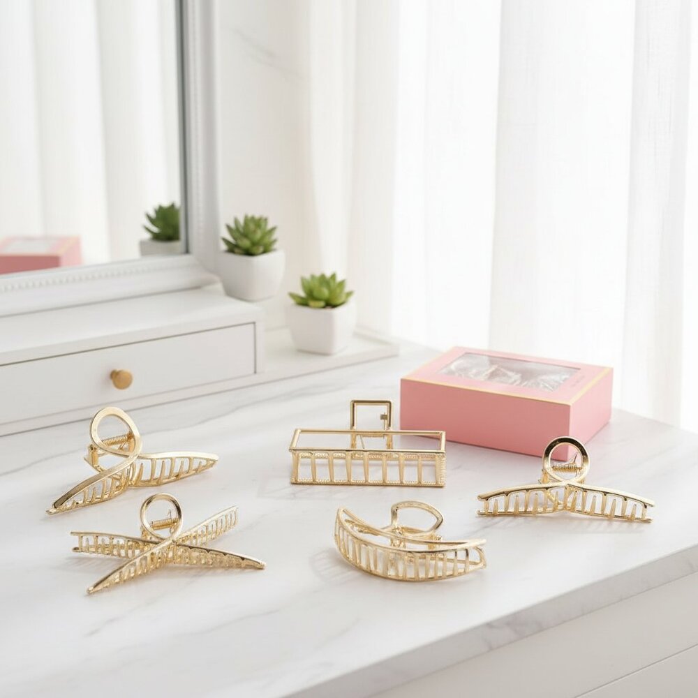 6 Pack Large Metal Hair Claw Clips - 4 Inch Big gold hair clips